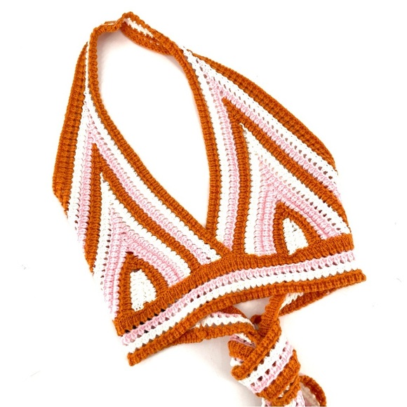 LULUS Groovy Vibes Cream Multi Knit Halter Cropped Sweater Crochet Tank Top - Picture 6 of 9